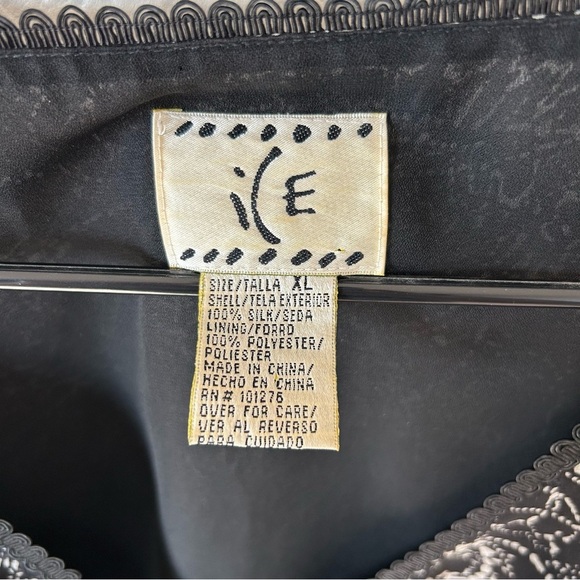 Vintage 100% Silk 90s Sheer Black and White Lace Blouse Top with Bell Sleeves - Picture 3 of 10